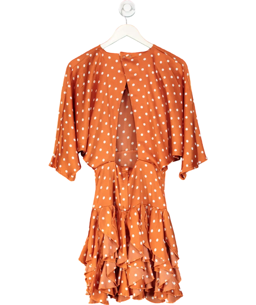 Nasty Gal Orange Rust Polka Dot Open Back Ruffle Mini Dress UK 8