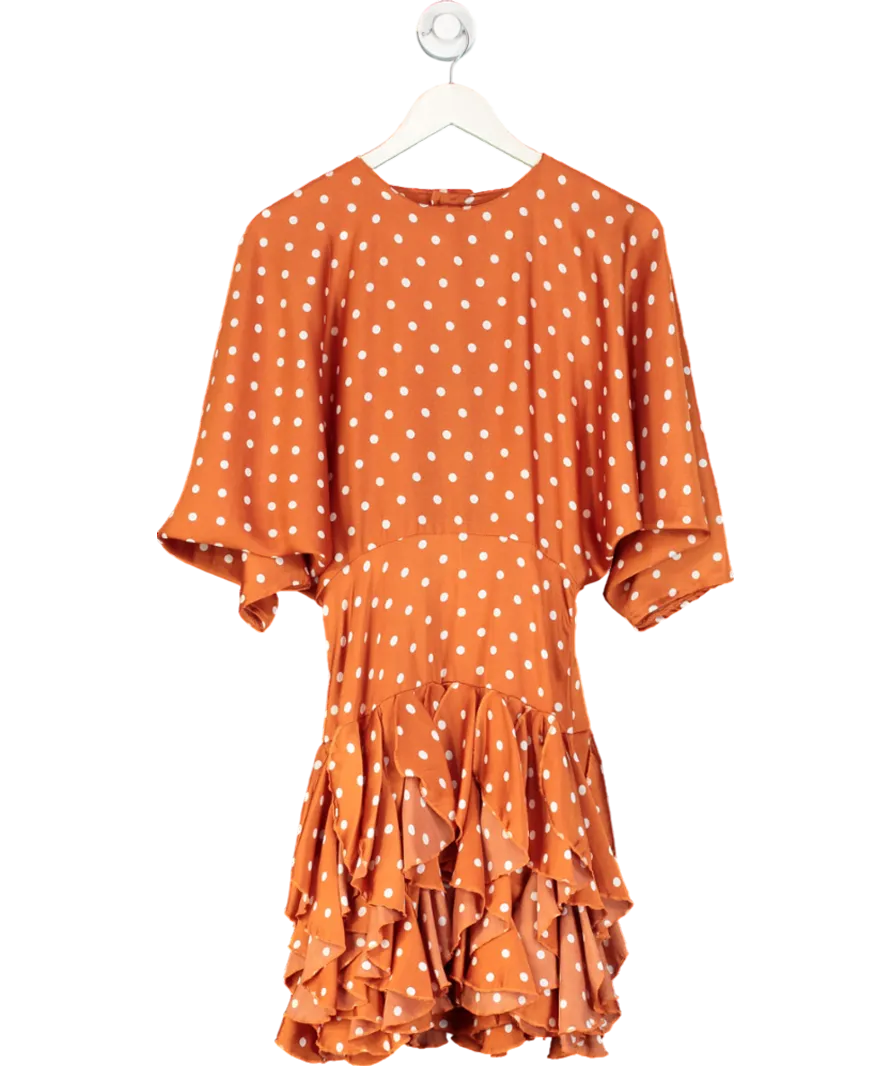 Nasty Gal Orange Rust Polka Dot Open Back Ruffle Mini Dress UK 8