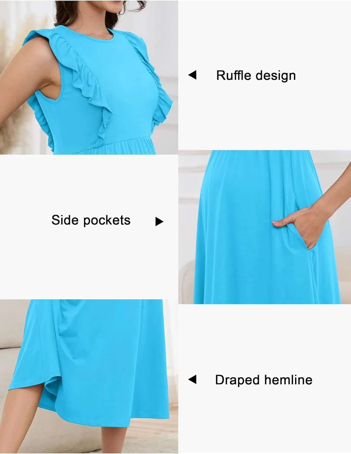 OUGES Womens 2025 Spring Hidden Zipper Nurisng Dress for Breastfeeding Casual Sleeveless Ruffled Midi Maternity Dress