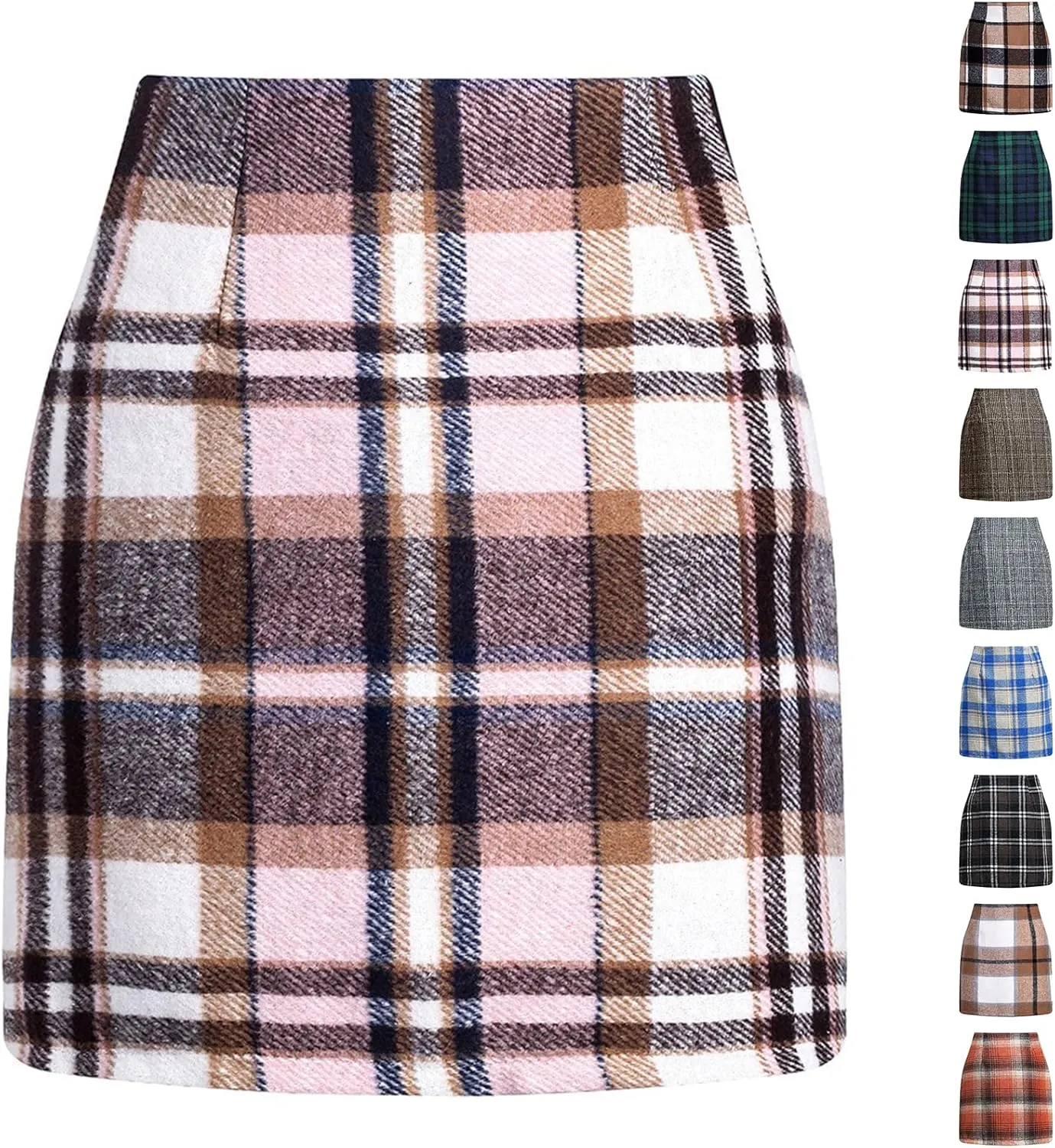 Plaid Mini Skirt for Women High Waist A Line Bodycon Pencil Fall Skirts Comfy Wool Mini Skirts Sexy Plaid Skirt