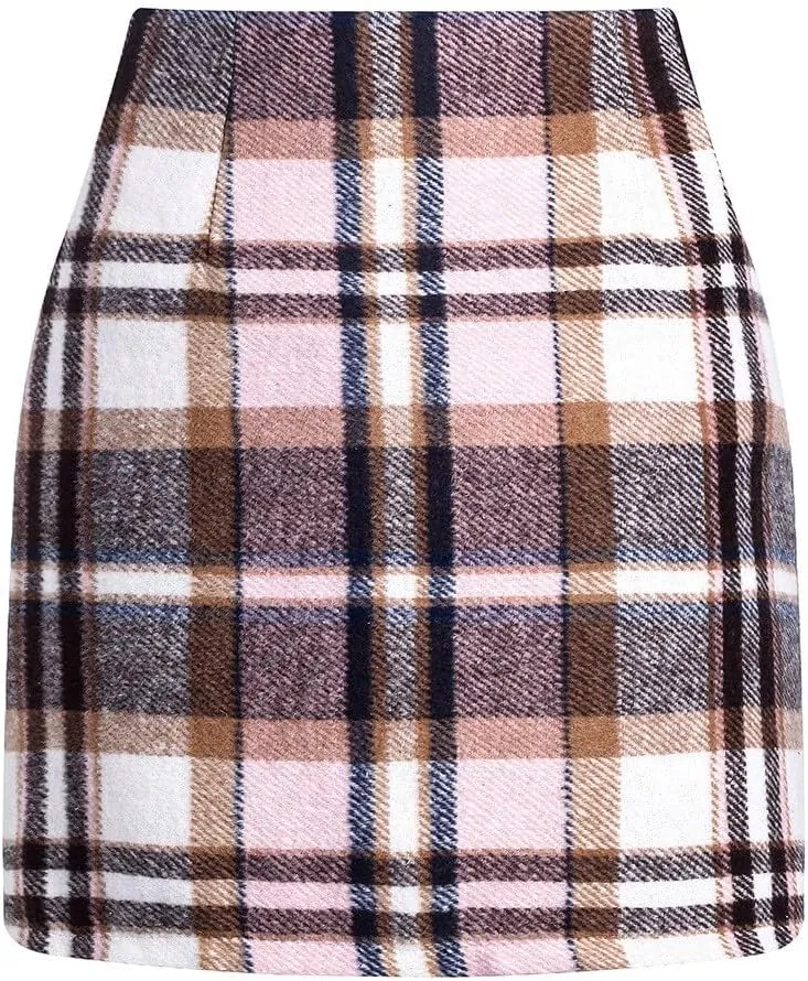 Plaid Mini Skirt for Women High Waist A Line Bodycon Pencil Fall Skirts Comfy Wool Mini Skirts Sexy Plaid Skirt