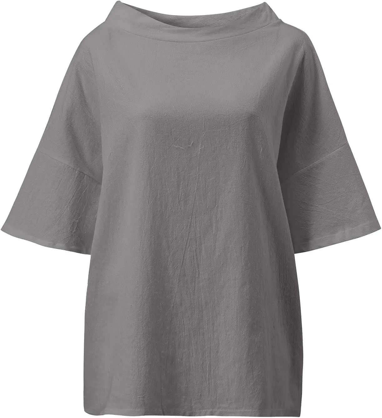 Plus Size Linen Shirts for Women Crewneck 3/4 Sleeve Womens Tops Summer Blouse Casual Tee Shirt Loose Fit Tunic Tshirt
