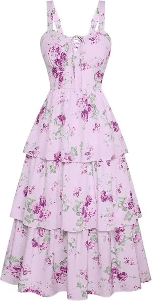 Scarlet Darkness Women's Floral Maxi Dress Summer Wedding Guest Dress Tiered Sleeveless Lace Up Corset Sundress