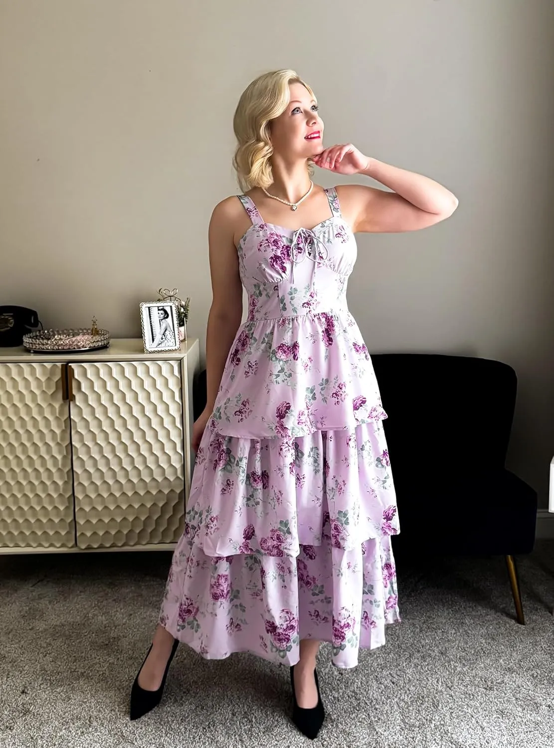Scarlet Darkness Women's Floral Maxi Dress Summer Wedding Guest Dress Tiered Sleeveless Lace Up Corset Sundress