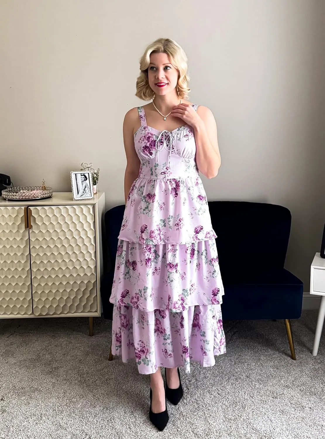 Scarlet Darkness Women's Floral Maxi Dress Summer Wedding Guest Dress Tiered Sleeveless Lace Up Corset Sundress