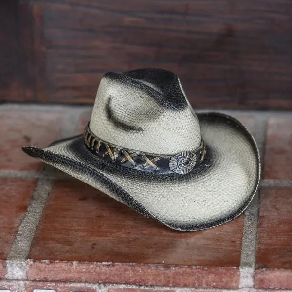 Stampede Women's Straw Cowboy Hat - The Cross and Stone Black Stained