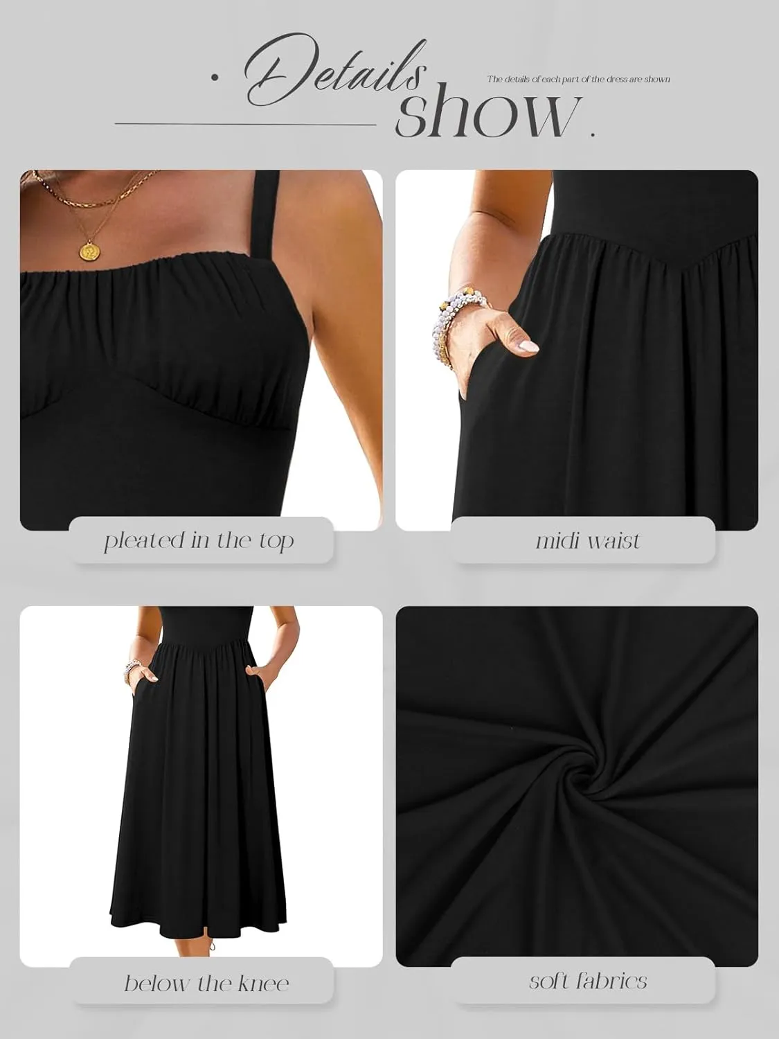 Sureple Long Dresses for Women 2025 Sleeveless Ruched Bust Swing Aline Fitted Spaghetti Strap Sundress with Pockets