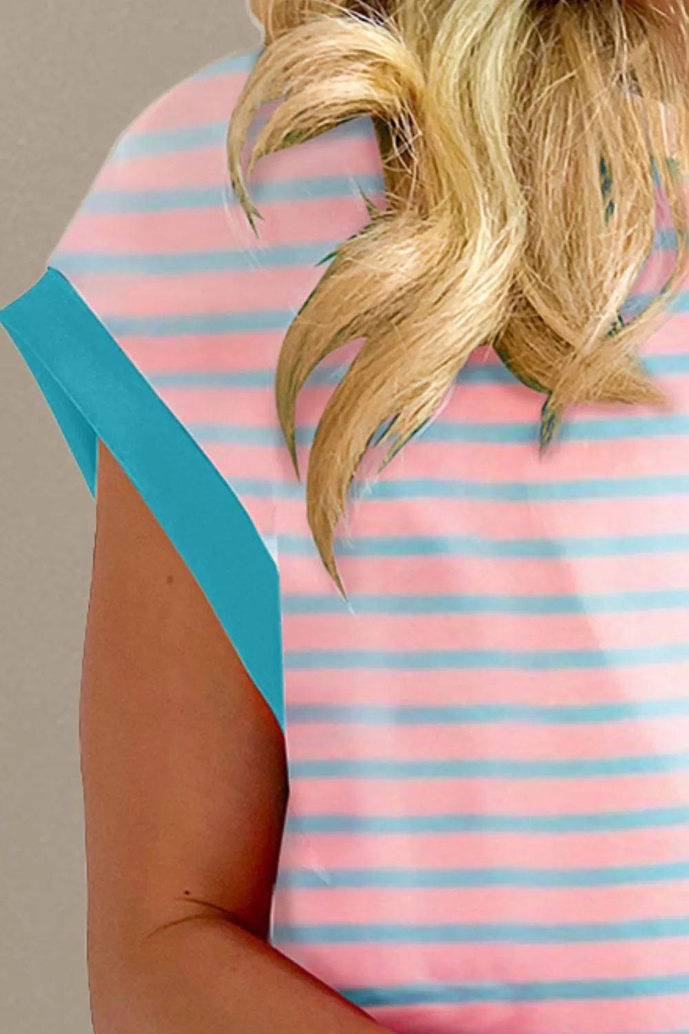 TEEK - Blush Pink Contrast Trim Striped Top Shorts Set