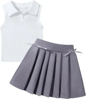 Toddler Girls Athletic Dress Golf Tennis Dress Outfit Sleeveless Golf Shirt and Tennis Skirt 2-7Y