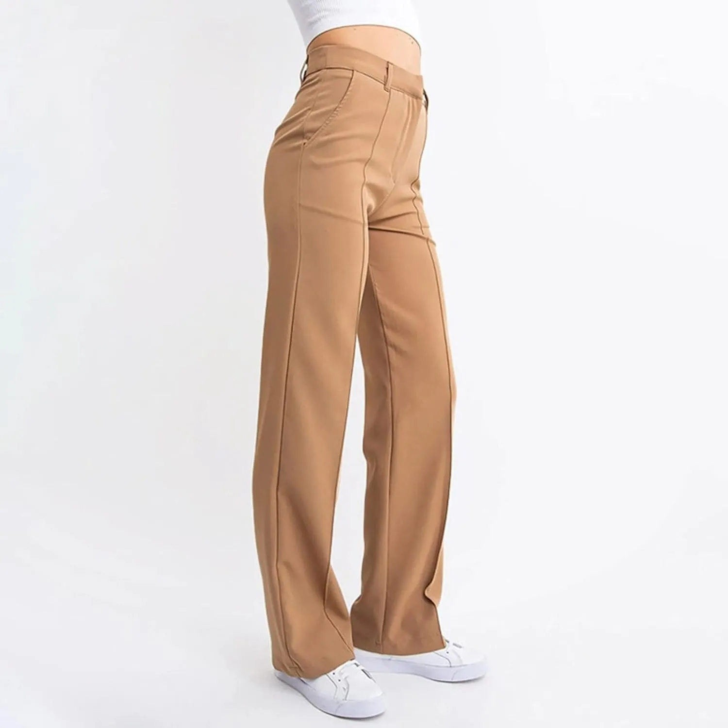 Women's Business Casual Pants Color Pants Fashion Straight-Leg Trousers Slim-Fit with Pockets Flowy Pants