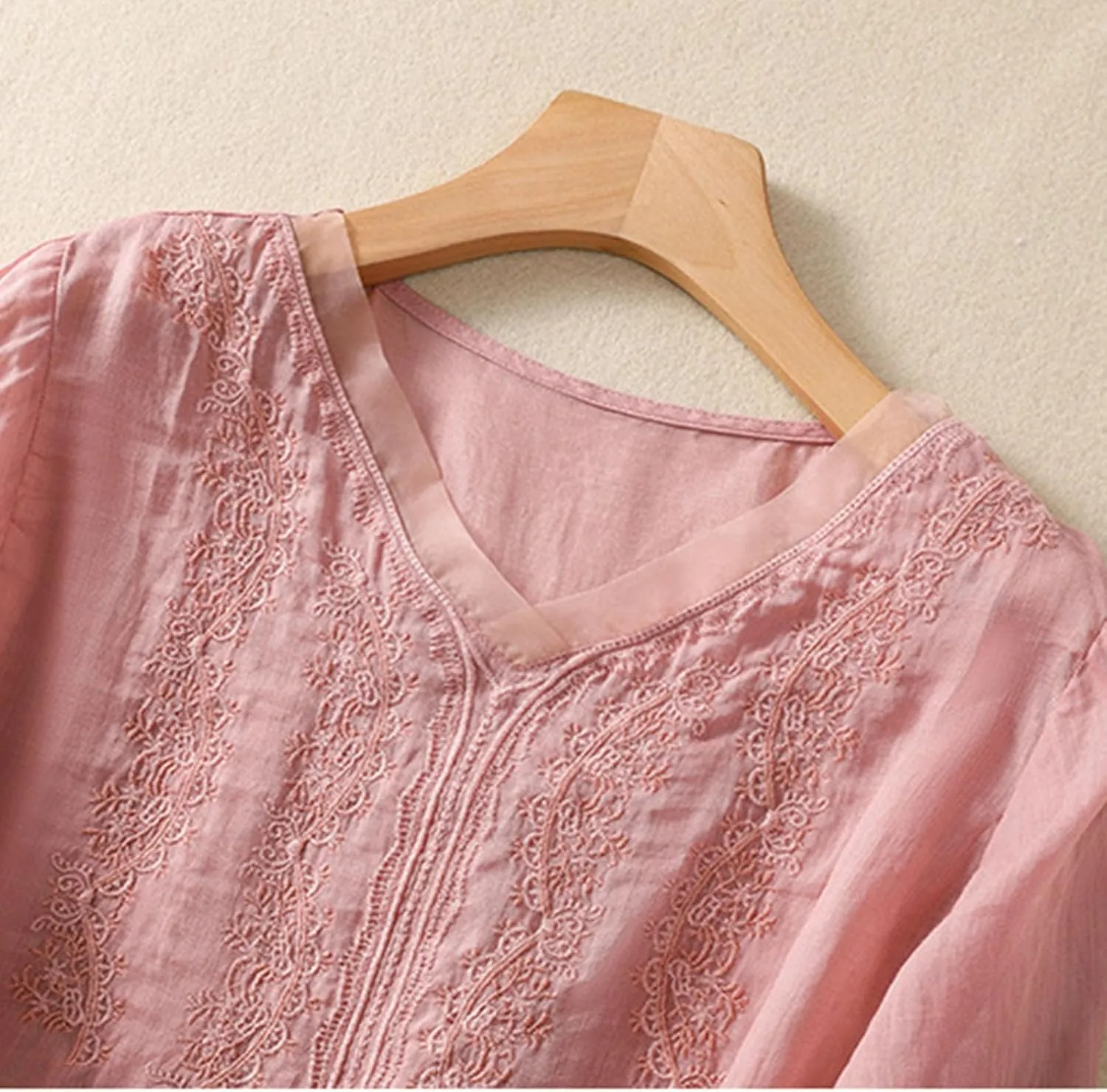 Womens Peasant Tops and Blouses Summer Fashion Embroidered Shirts Fashion Short Sleeve Cotton Linen Shirt