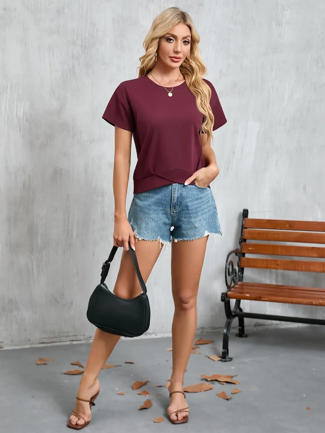 Women's Short Sleeve Cropped T Shirts Casual Boxy Workout Crop Tops Summer Loose Fit Solid Basic Tees