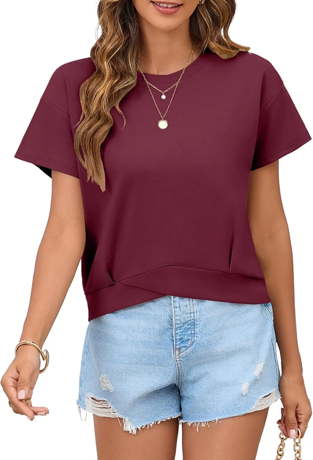 Women's Short Sleeve Cropped T Shirts Casual Boxy Workout Crop Tops Summer Loose Fit Solid Basic Tees