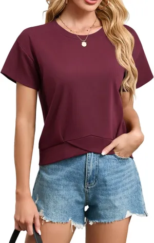 Women's Short Sleeve Cropped T Shirts Casual Boxy Workout Crop Tops Summer Loose Fit Solid Basic Tees
