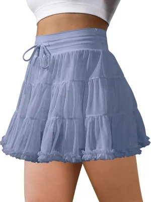 Women's Tennis Skirt with Shorts High Waisted Golf Athletic Skirts with 2 Pockets Pleated Tulle Skort Ruffle