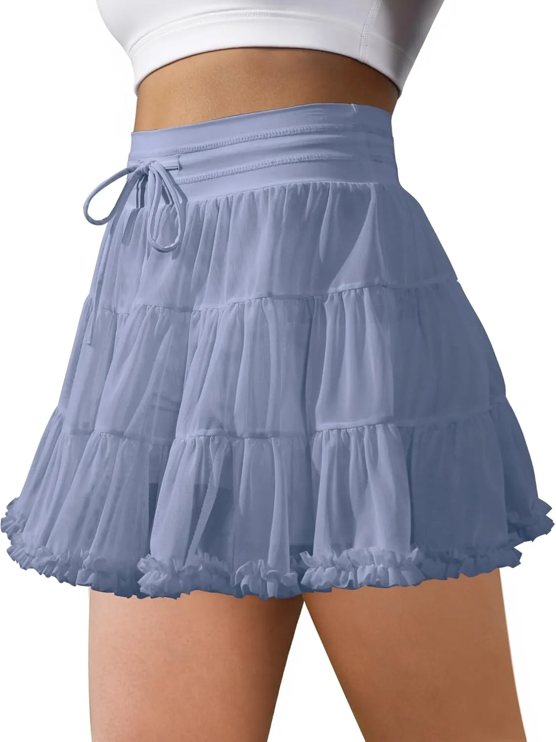 Women's Tennis Skirt with Shorts High Waisted Golf Athletic Skirts with 2 Pockets Pleated Tulle Skort Ruffle