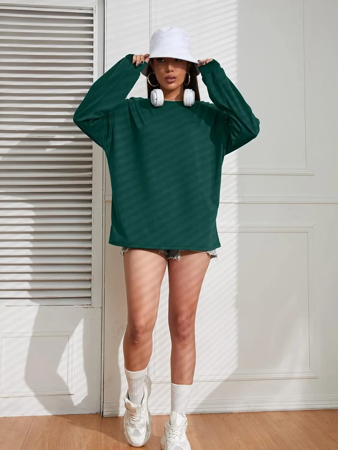 Womens Tops Long Sleeve Shirts Solid Drop Shoulder Tee Casual Basic Crewneck Tee Loose Blouses