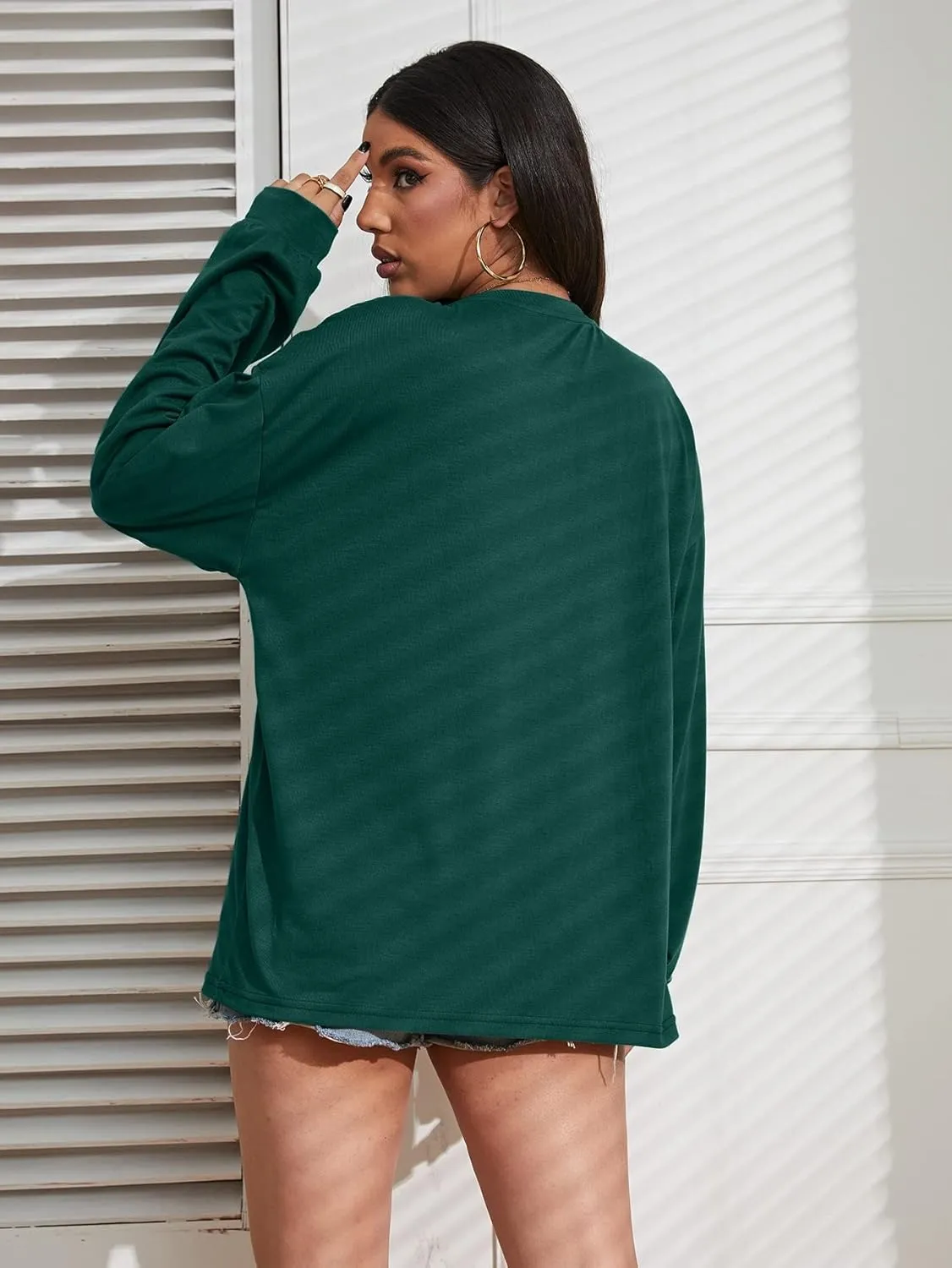 Womens Tops Long Sleeve Shirts Solid Drop Shoulder Tee Casual Basic Crewneck Tee Loose Blouses