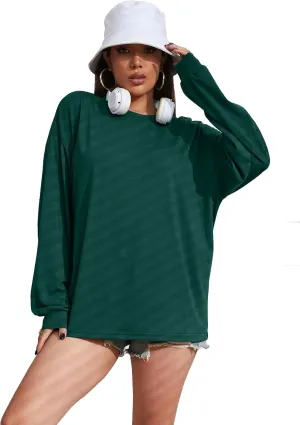 Womens Tops Long Sleeve Shirts Solid Drop Shoulder Tee Casual Basic Crewneck Tee Loose Blouses