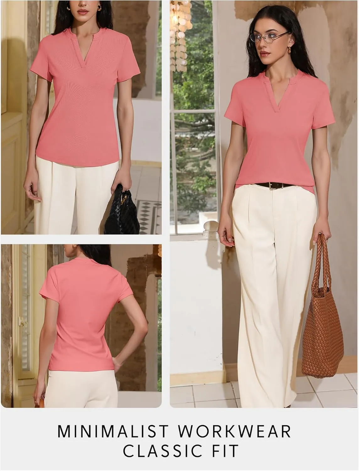 Women's V Neck T-Shirts 2025 Trendy Summer Short Sleeve Casual Tees Slim Fit Basic Tops for Work