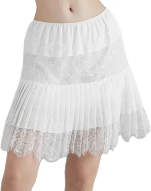 Women's Y2K Lace Ruffle Pleated Skirts Mid-Waist Half Slip Skirt Trendy Streetwear for Casual Daily Club Party