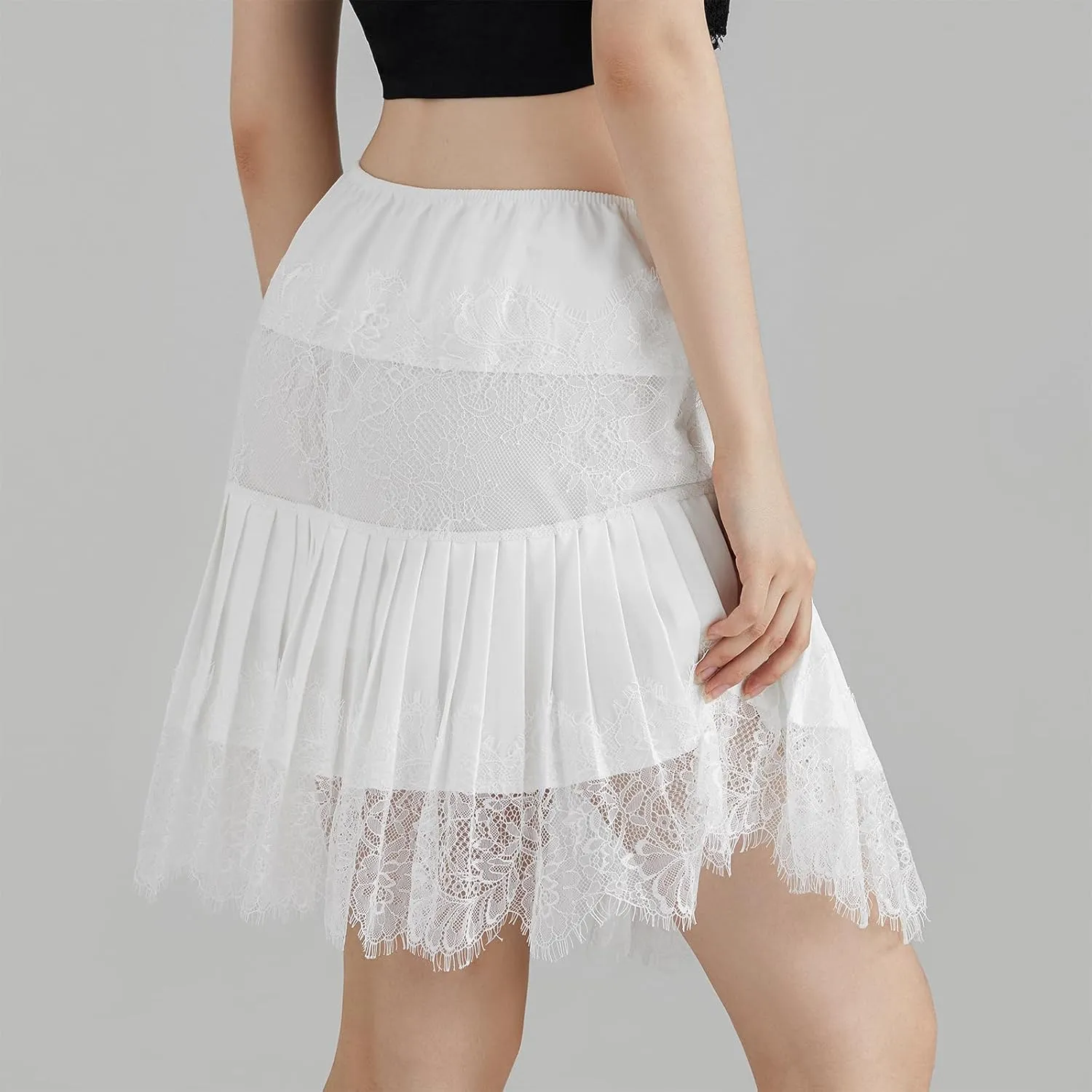 Women's Y2K Lace Ruffle Pleated Skirts Mid-Waist Half Slip Skirt Trendy Streetwear for Casual Daily Club Party